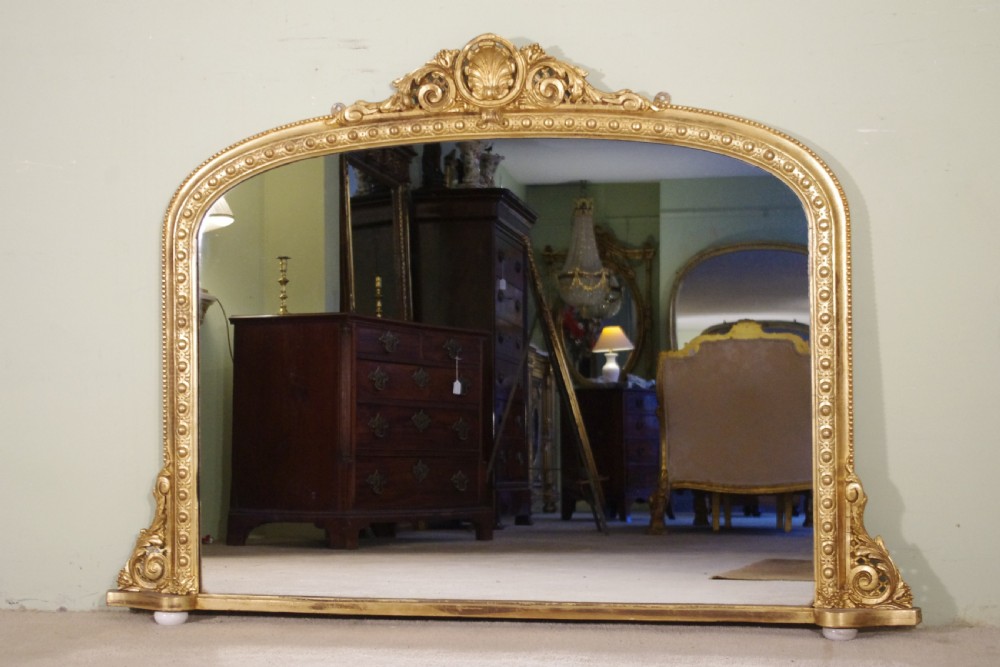 Victorian Gilt Large Arch Top Overmantle Mirror
