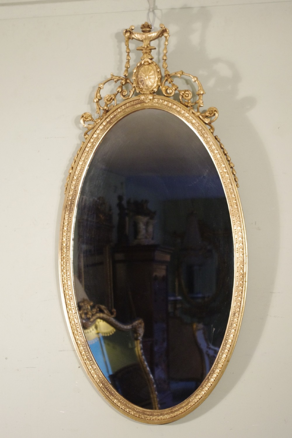 English Victorian Gilt Oval Adam Style Wall Mirror