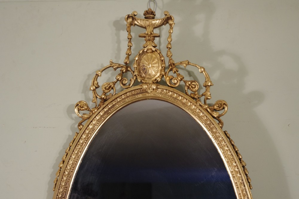 English Victorian Gilt Oval Adam Style Wall Mirror View II