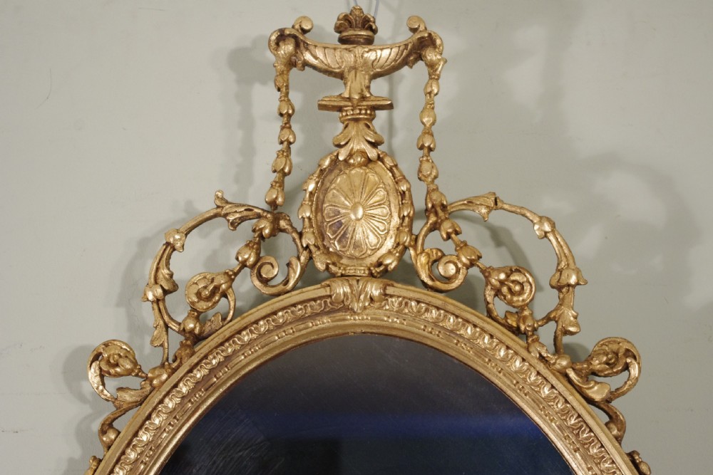 English Victorian Gilt Oval Adam Style Wall Mirror View III
