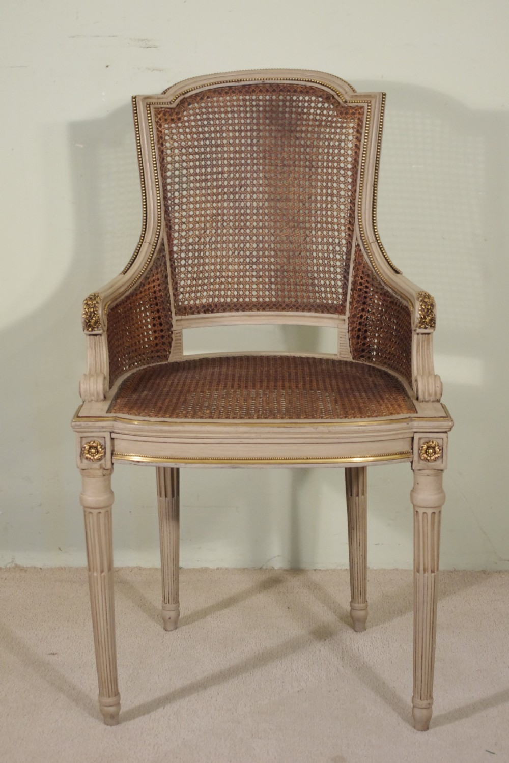 Pair French Painted Cane Armchairs  View II