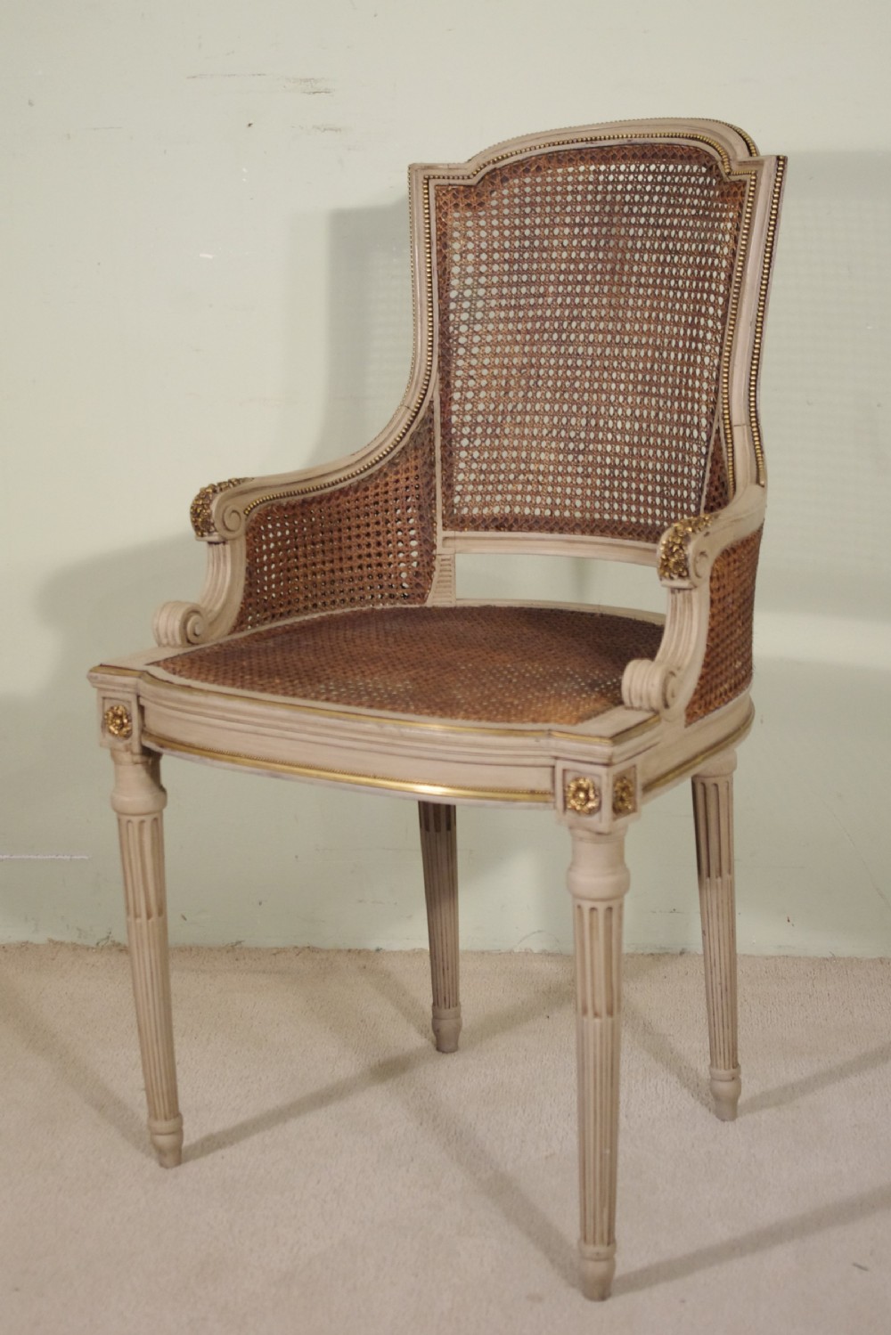 Pair French Painted Cane Armchairs  View III