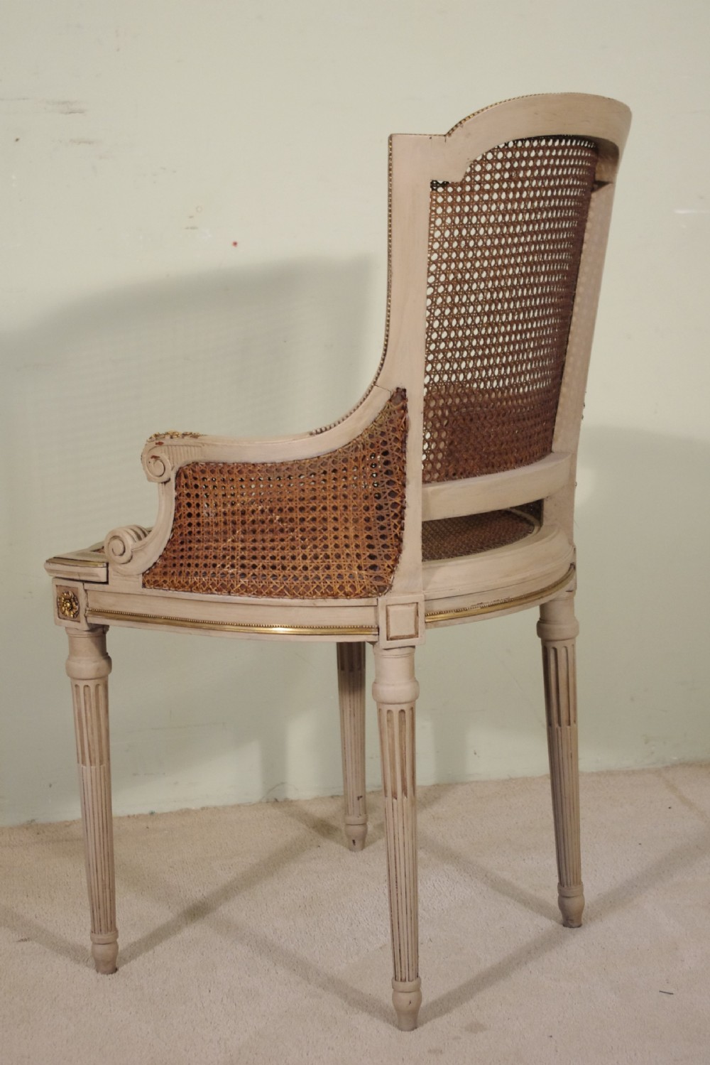 Pair French Painted Cane Armchairs  View IV
