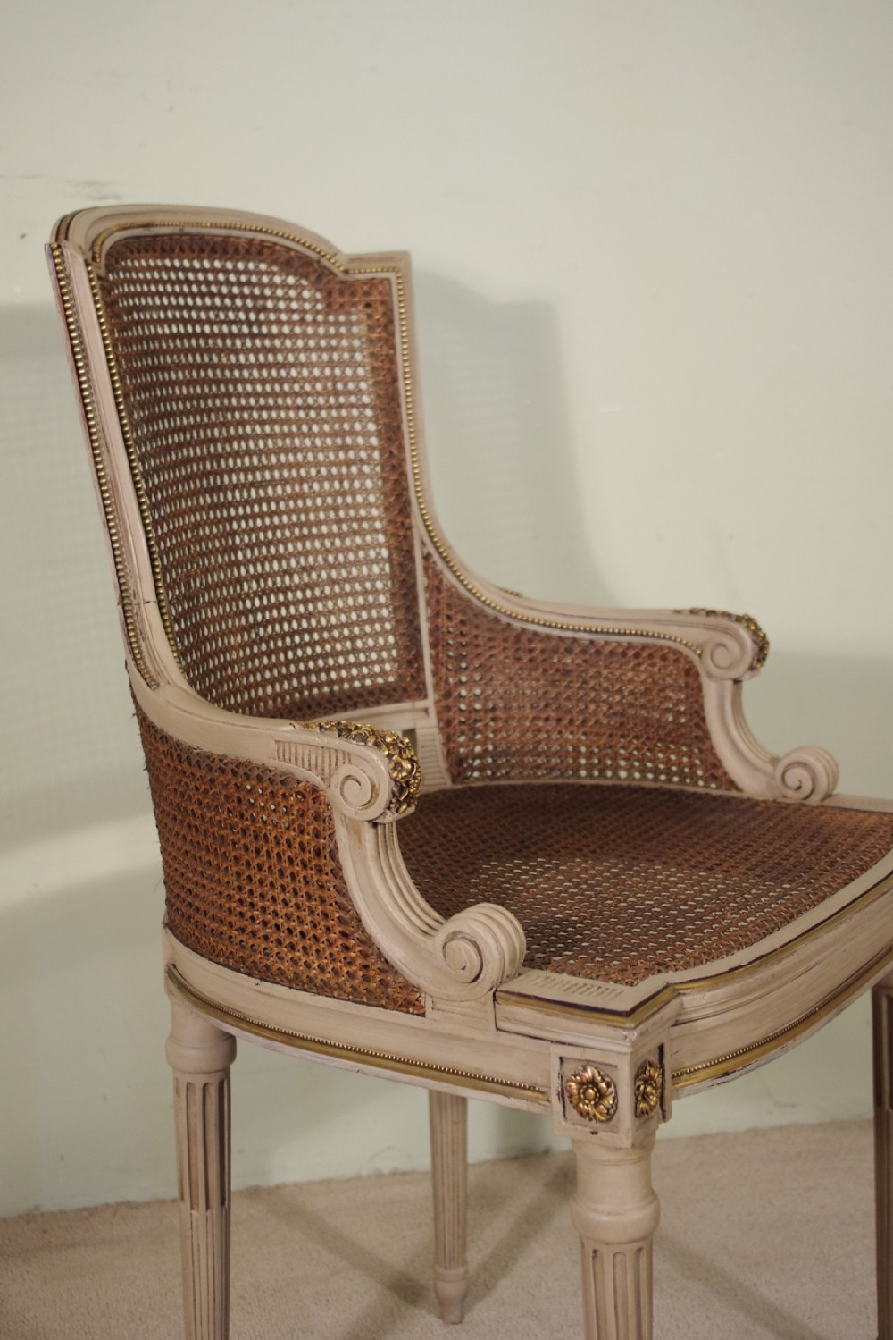 Pair French Painted Cane Armchairs  View V
