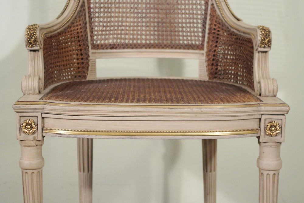 Pair French Painted Cane Armchairs  View VII