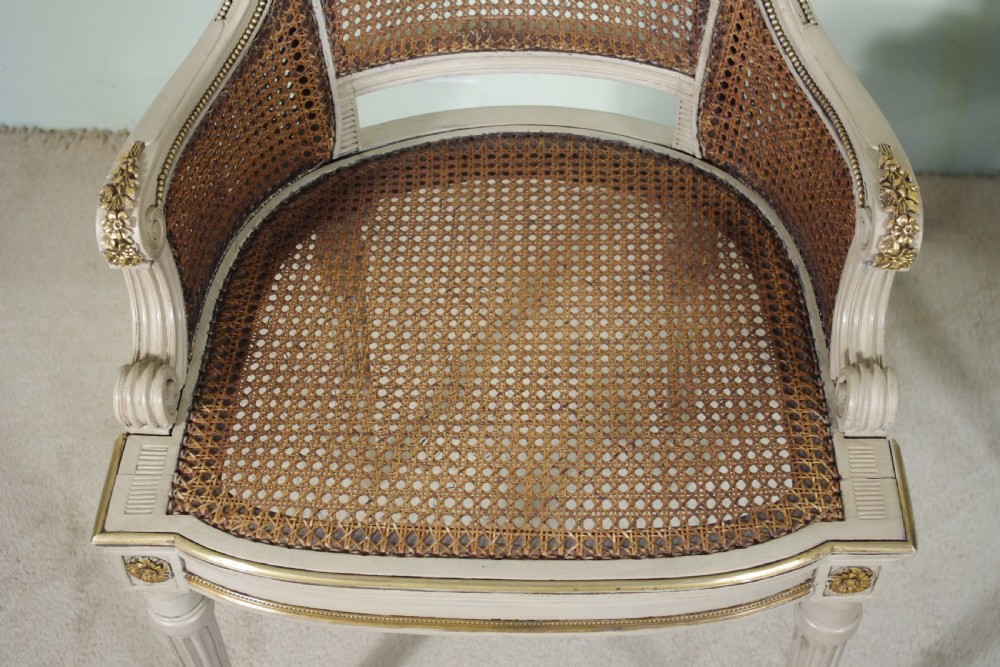 Pair French Painted Cane Armchairs  View IX