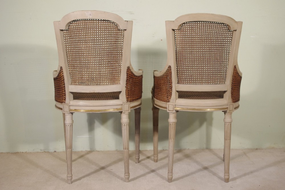 Pair French Painted Cane Armchairs  View XII
