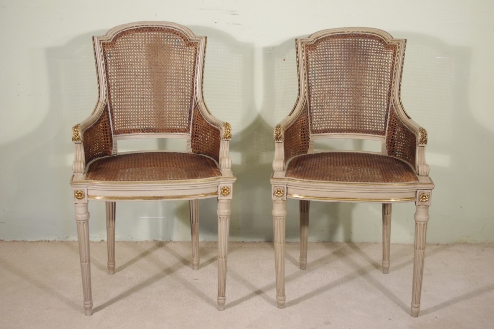 Pair French Painted Cane Armchairs  View XIII