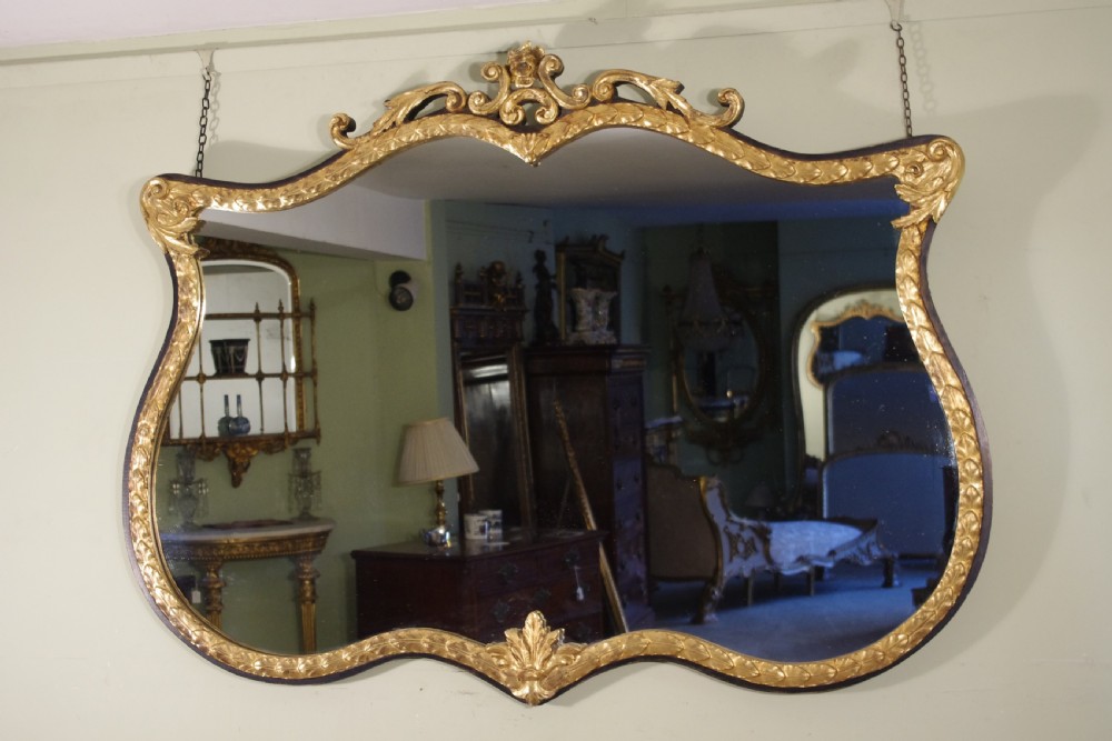 Victorian Ebonised and Parcel-Gilt Large Overmantle/Wall Mirror