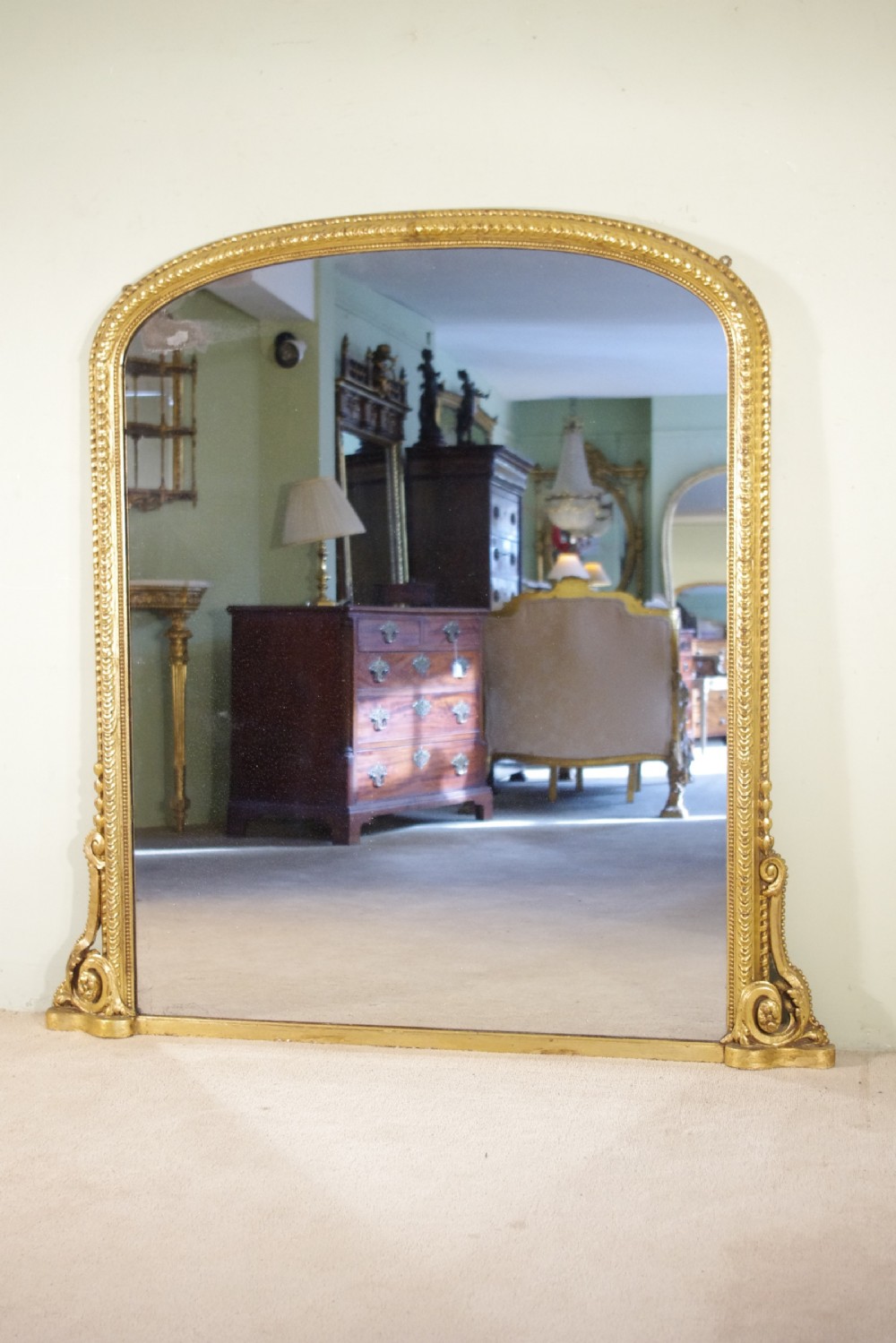 English Victorian Gilt Large Arch Top Overmantle Mirror