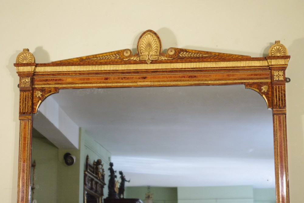 English Victorian Simulated Walnut and Parcel-Gilt Large Overmantle Mirror View II