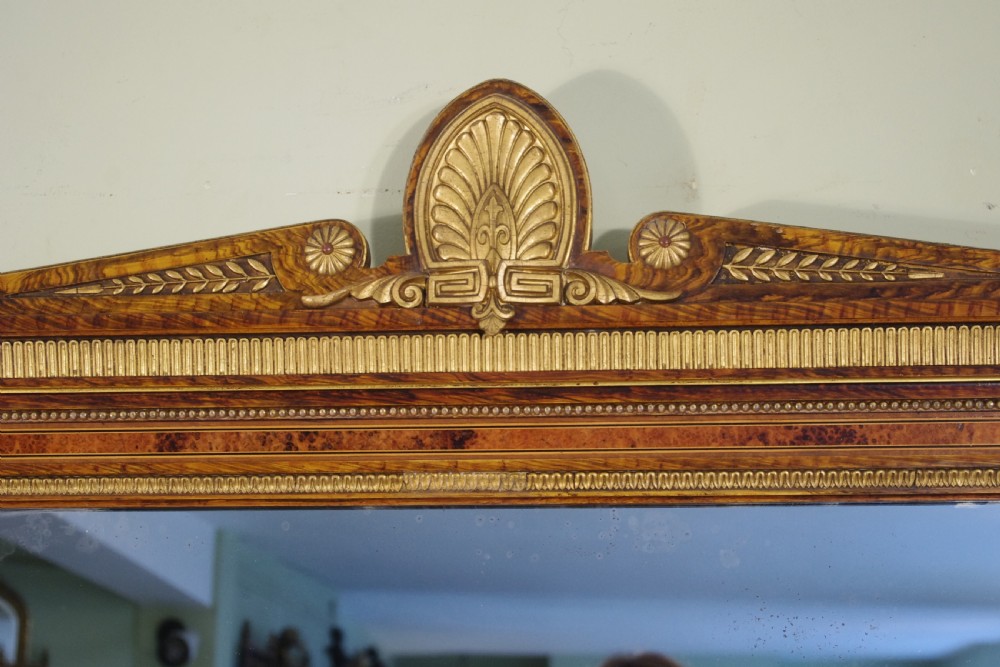 English Victorian Simulated Walnut and Parcel-Gilt Large Overmantle Mirror View III
