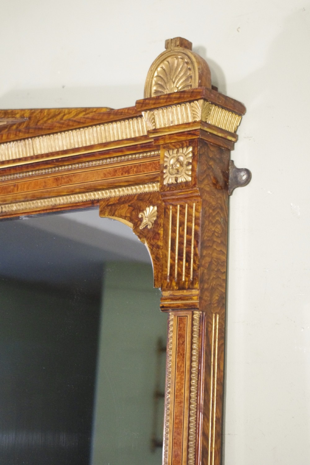 English Victorian Simulated Walnut and Parcel-Gilt Large Overmantle Mirror View VII