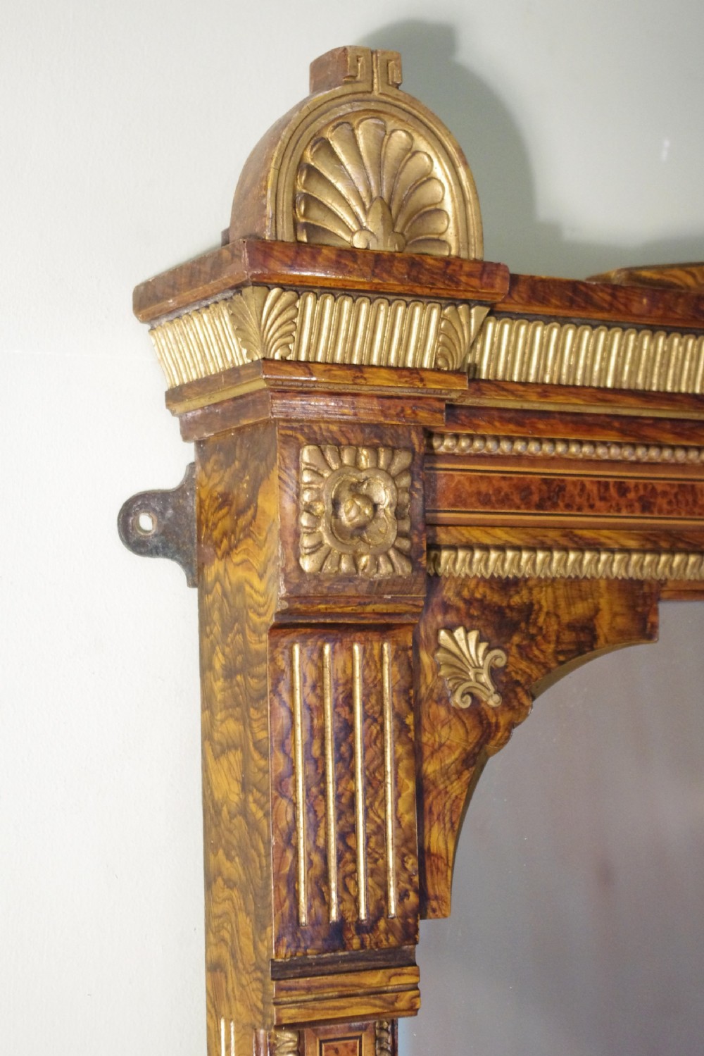 English Victorian Simulated Walnut and Parcel-Gilt Large Overmantle Mirror View VIII