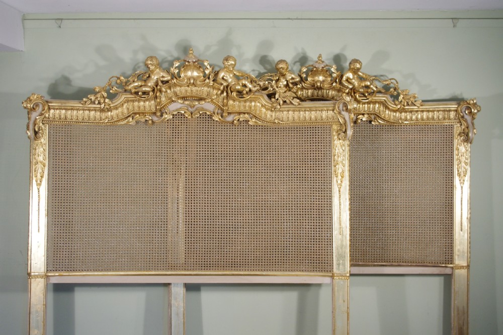 Pair Painted and Parcel-Gilt Cane 5ft Double/Kingsize Headboards/Beds View II
