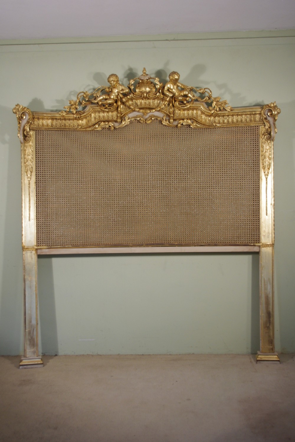 Pair Painted and Parcel-Gilt Cane 5ft Double/Kingsize Headboards/Beds View III