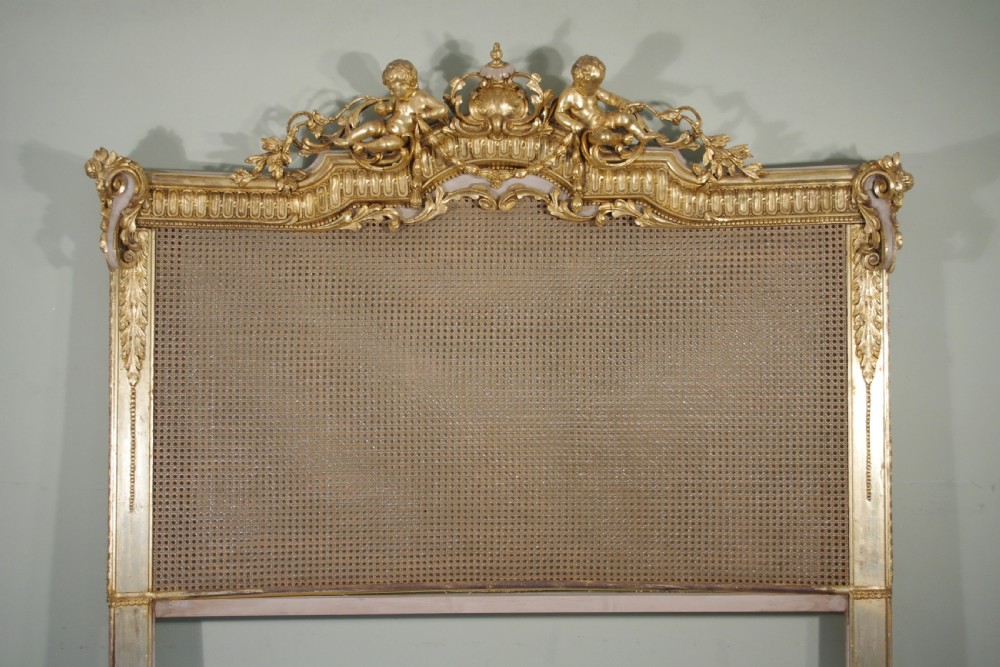 Pair Painted and Parcel-Gilt Cane 5ft Double/Kingsize Headboards/Beds View IV