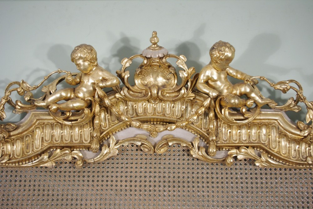 Pair Painted and Parcel-Gilt Cane 5ft Double/Kingsize Headboards/Beds View VI
