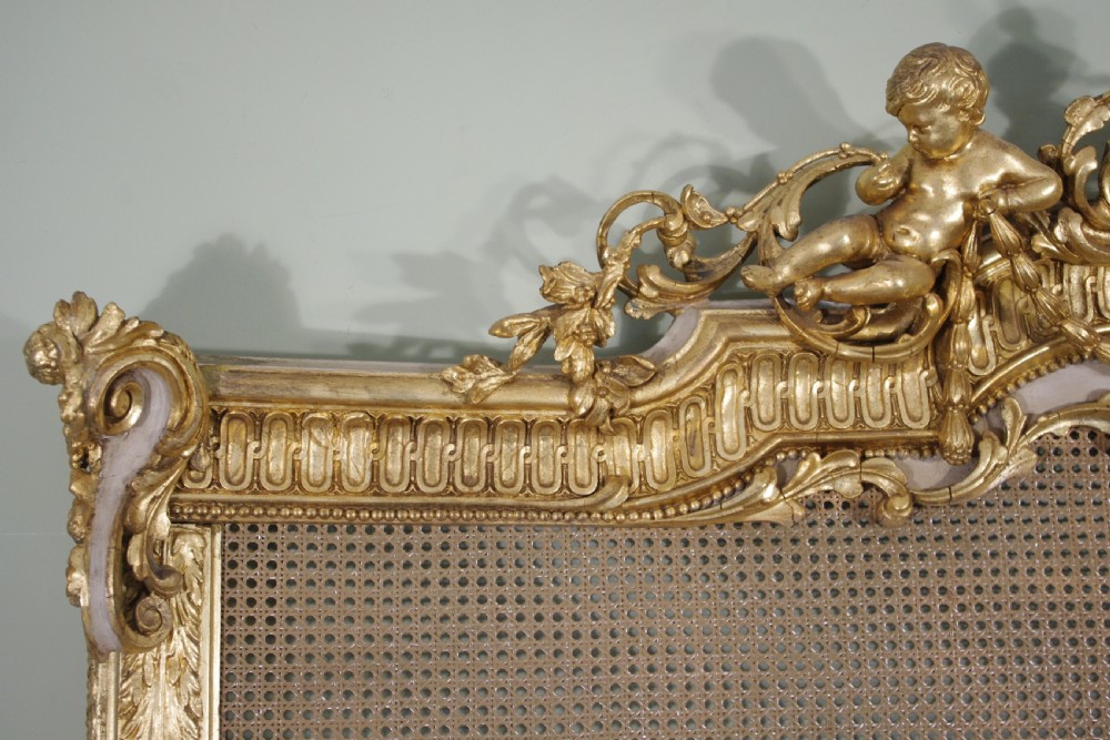 Pair Painted and Parcel-Gilt Cane 5ft Double/Kingsize Headboards/Beds View XI