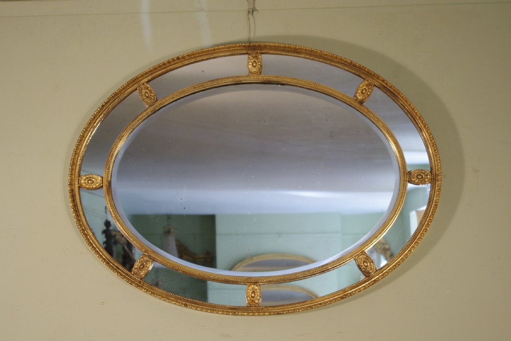 English Victorian Gilt Large Oval Marginal Overmantle Wall Mirror