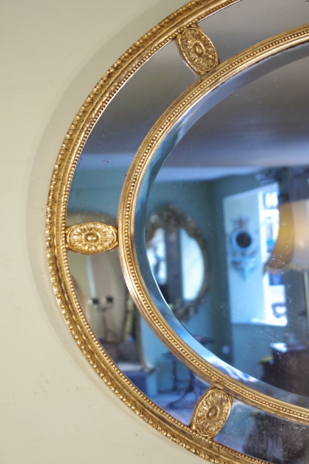 English Victorian Gilt Large Oval Marginal Overmantle Wall Mirror View II