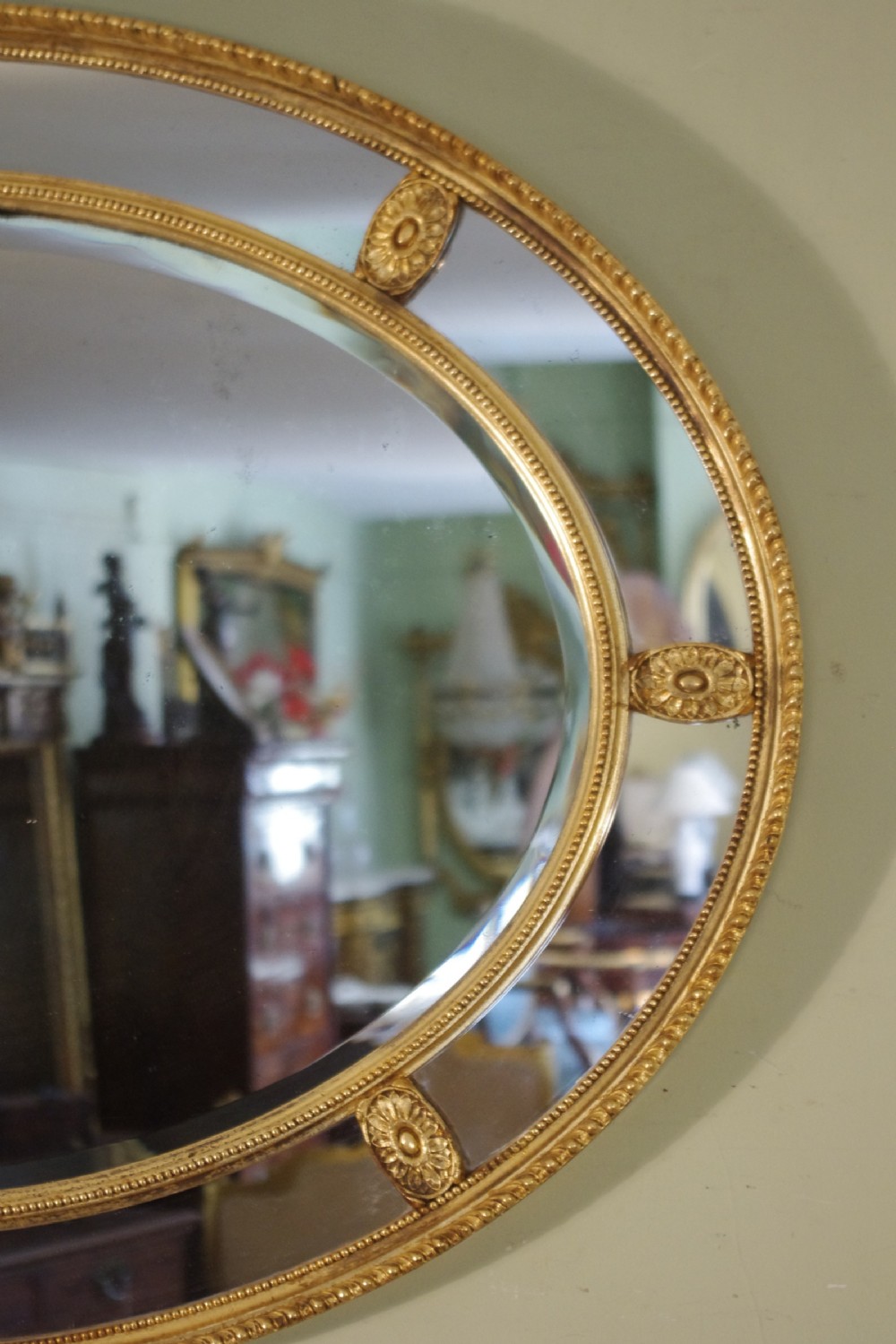 English Victorian Gilt Large Oval Marginal Overmantle Wall Mirror View III
