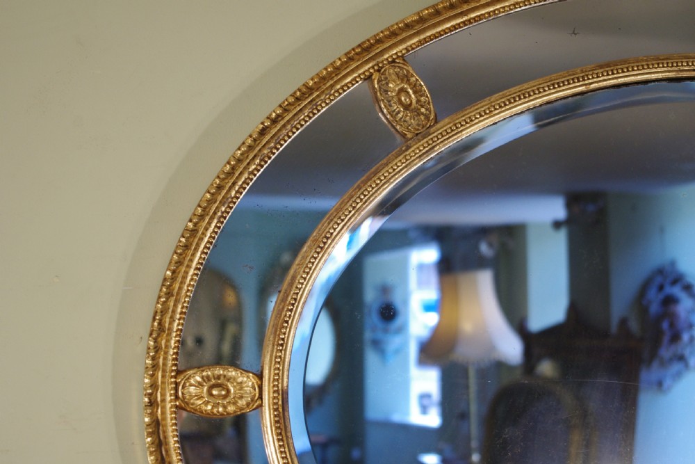 English Victorian Gilt Large Oval Marginal Overmantle Wall Mirror View V