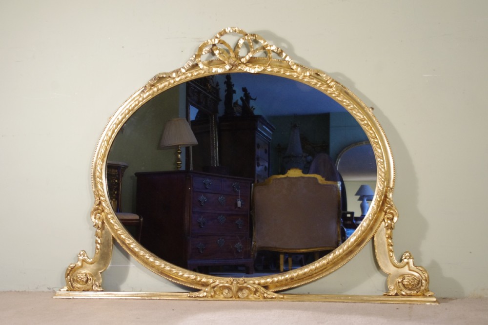 English Victorian Gilt Large Oval Overmantle Mirror