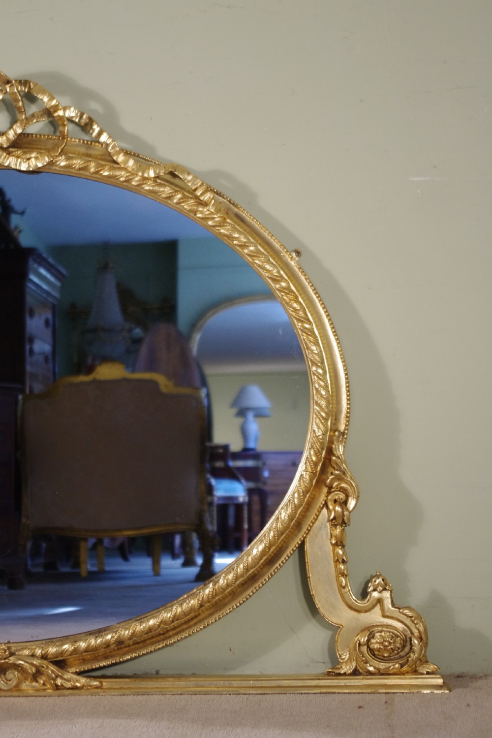 English Victorian Gilt Large Oval Overmantle Mirror View III