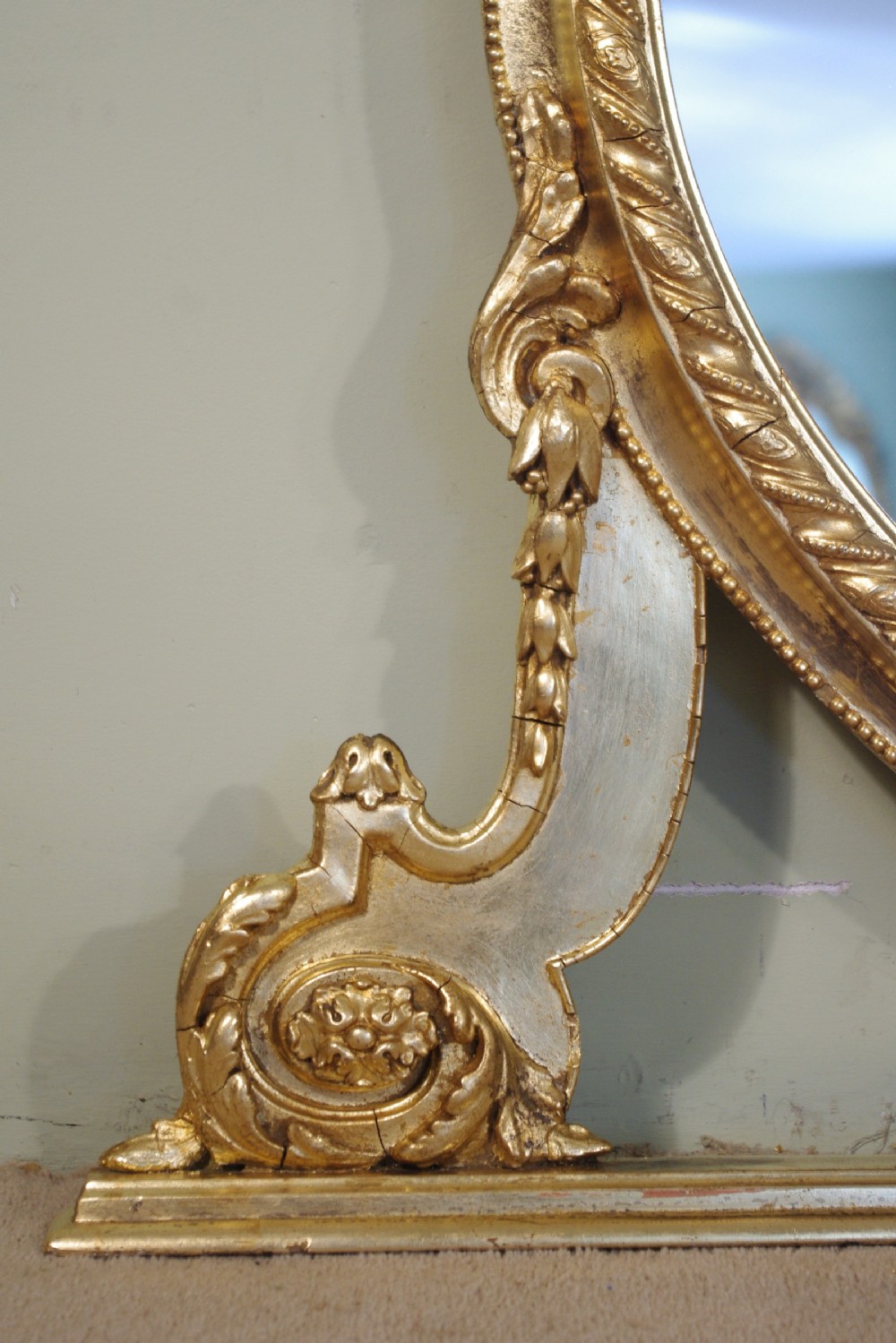 English Victorian Gilt Large Oval Overmantle Mirror View VII