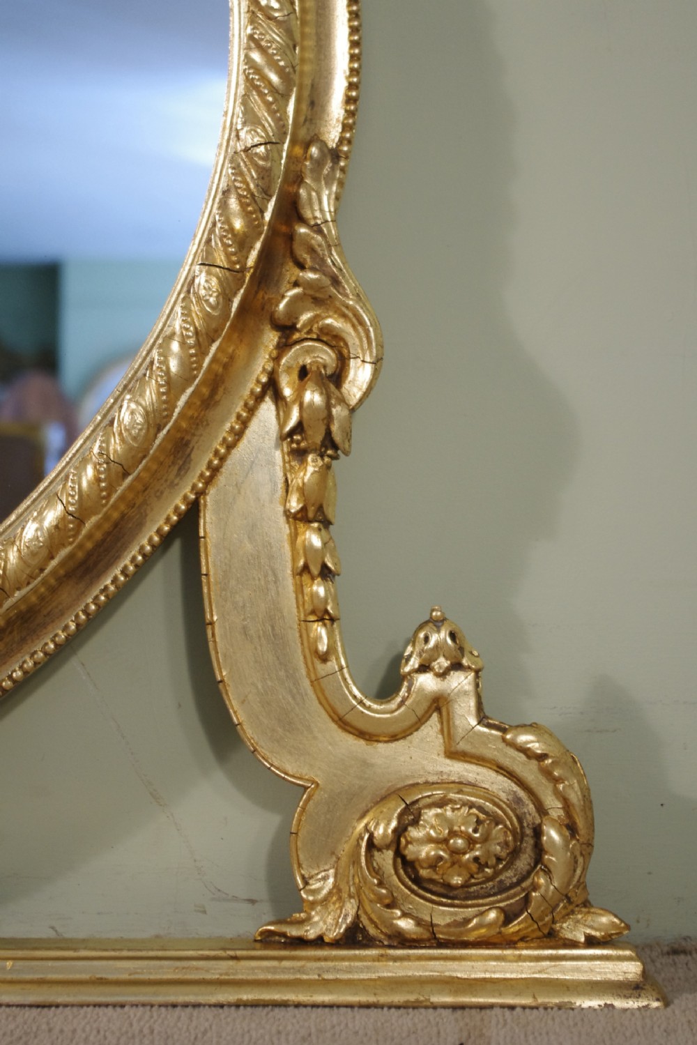 English Victorian Gilt Large Oval Overmantle Mirror View VIII