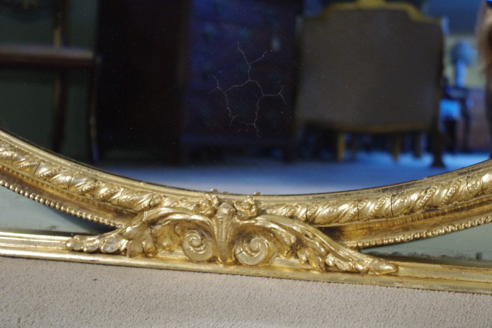 English Victorian Gilt Large Oval Overmantle Mirror View IX