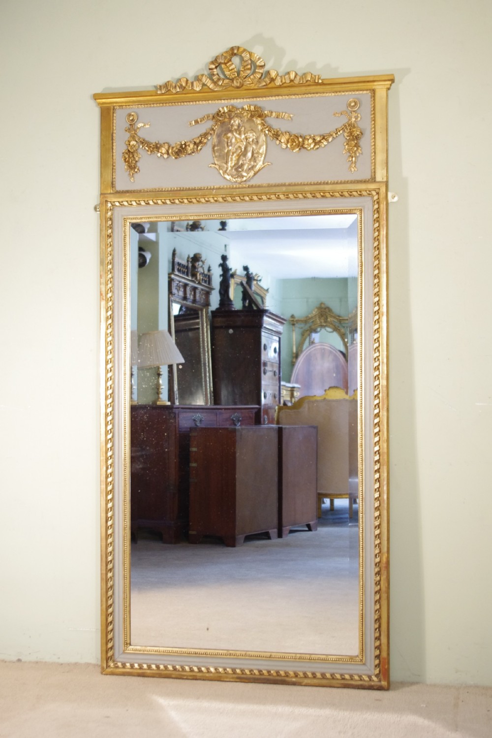 French Painted and Parcel-Gilt Large Trumeau/Overmantle Mirror