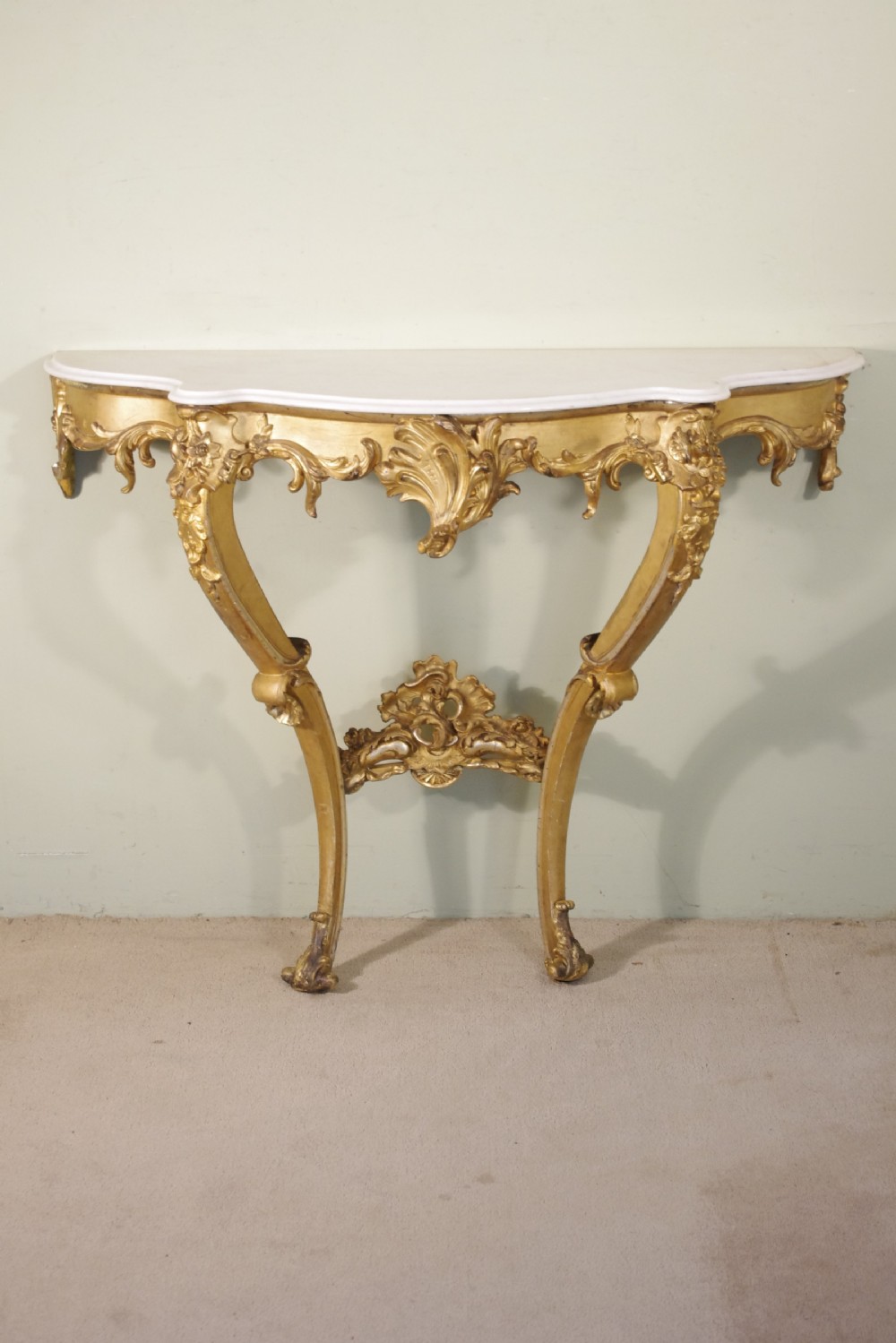 19th Century French Gilt Console Table with Marble Top