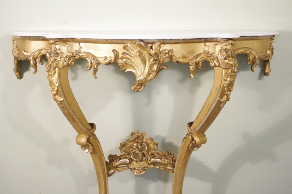 19th Century French Gilt Console Table with Marble Top View IV