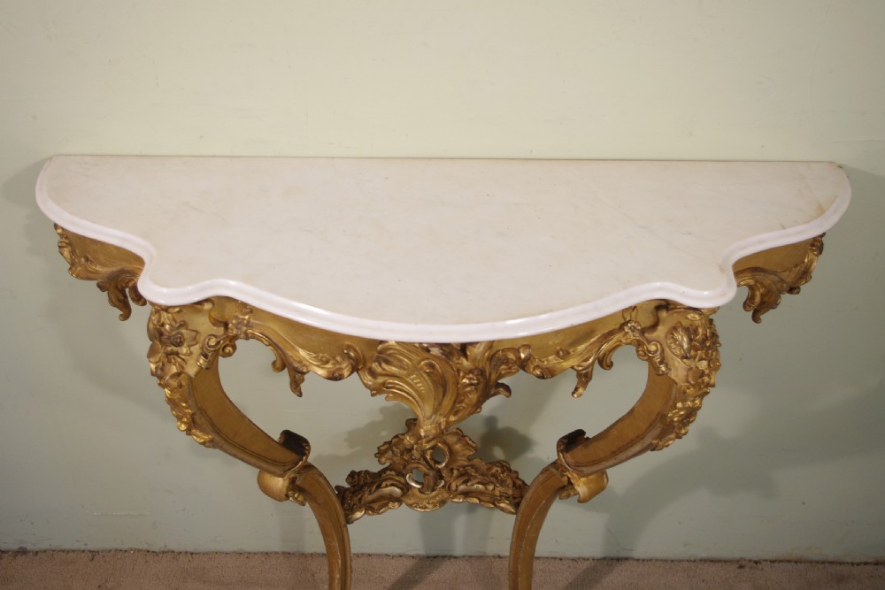 19th Century French Gilt Console Table with Marble Top View VI