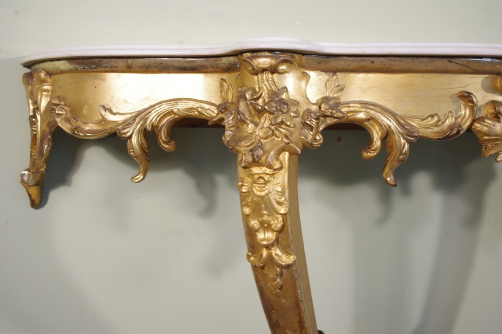 19th Century French Gilt Console Table with Marble Top View IX
