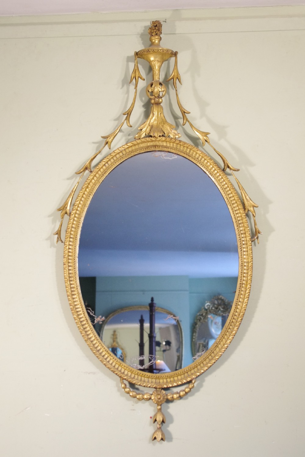 English Victorian Gilt Oval Adam Style Wall Mirror