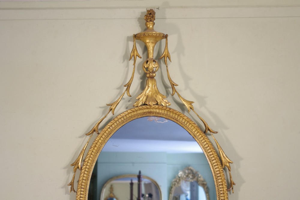 English Victorian Gilt Oval Adam Style Wall Mirror View II