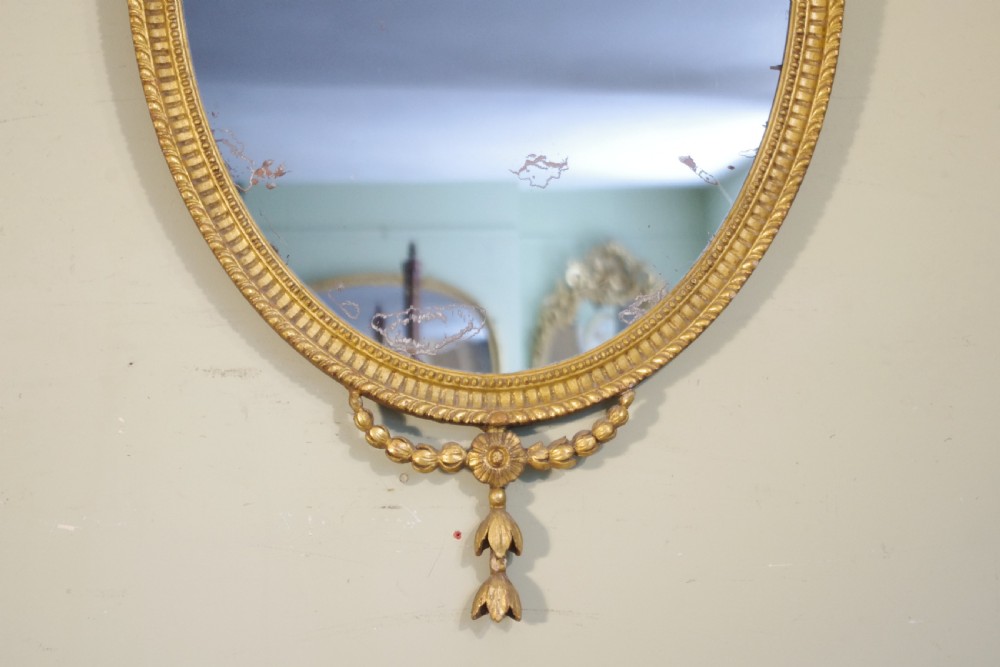 English Victorian Gilt Oval Adam Style Wall Mirror View III