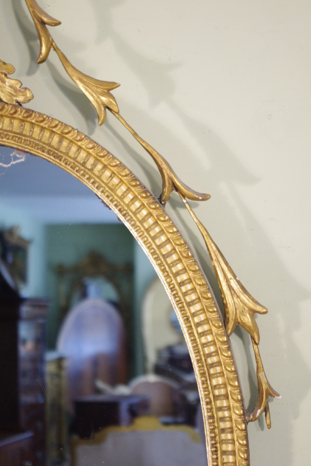 English Victorian Gilt Oval Adam Style Wall Mirror View VI