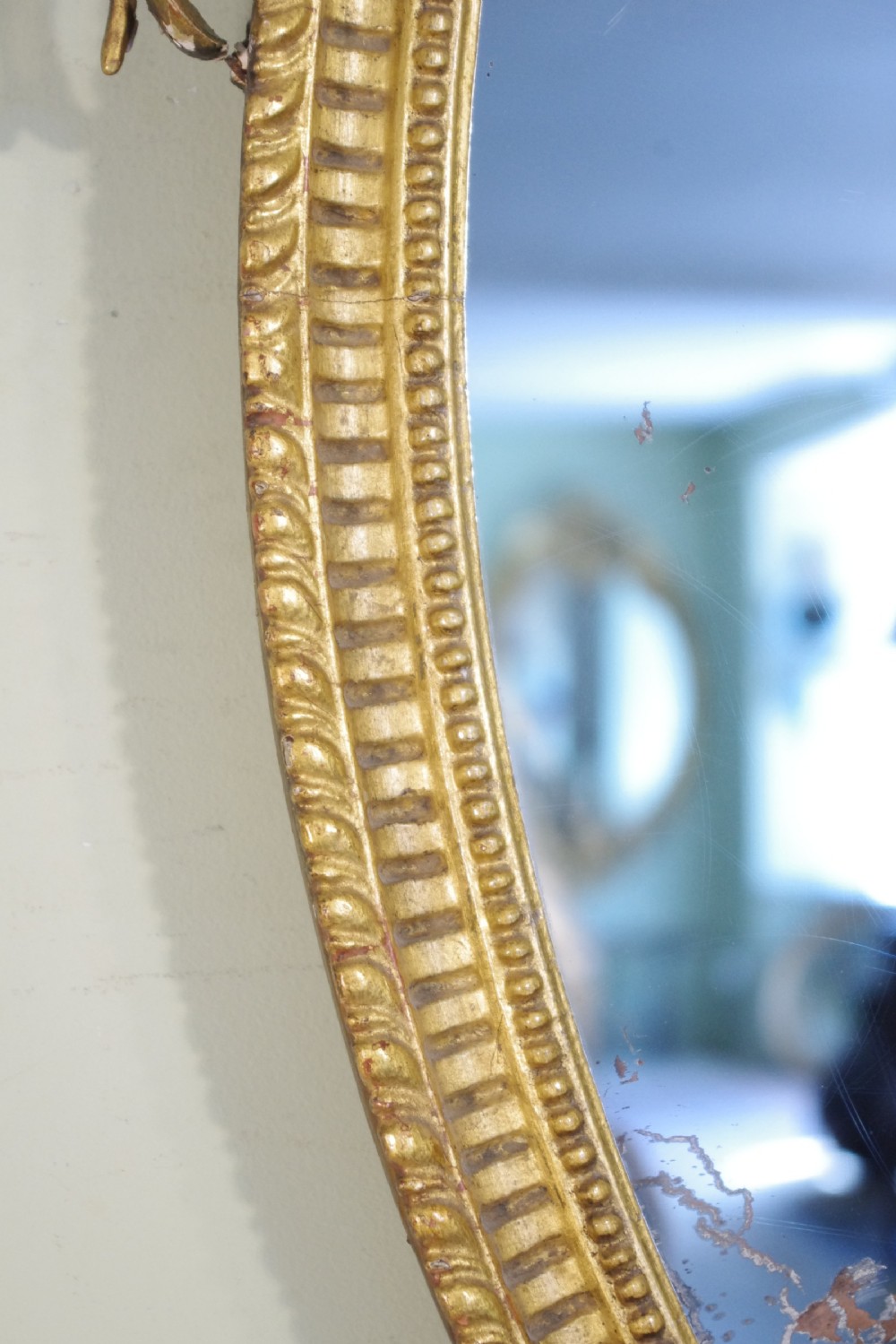 English Victorian Gilt Oval Adam Style Wall Mirror View VII