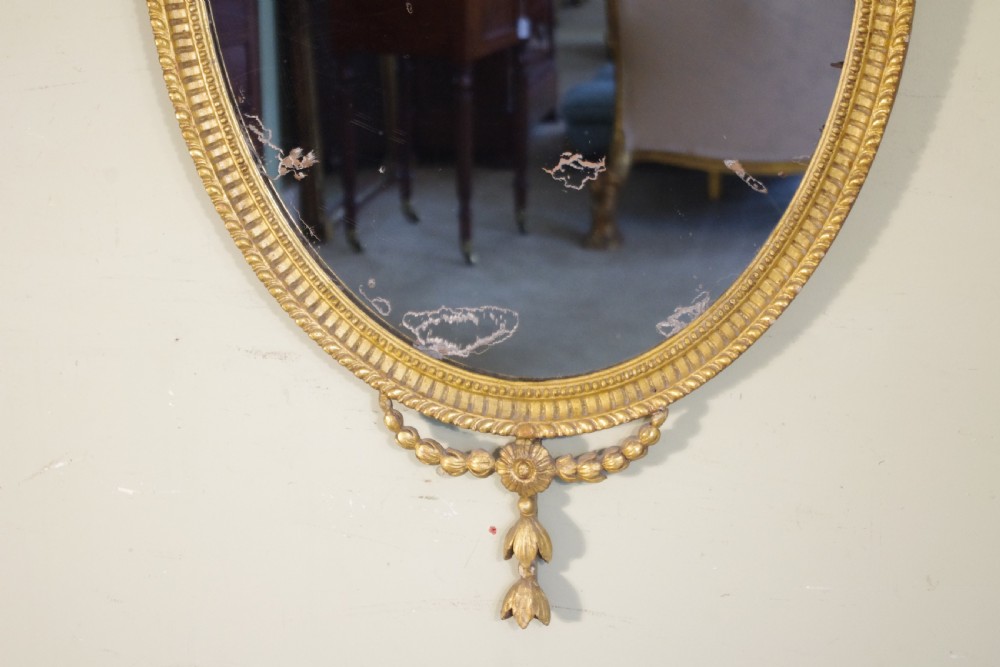 English Victorian Gilt Oval Adam Style Wall Mirror View IX