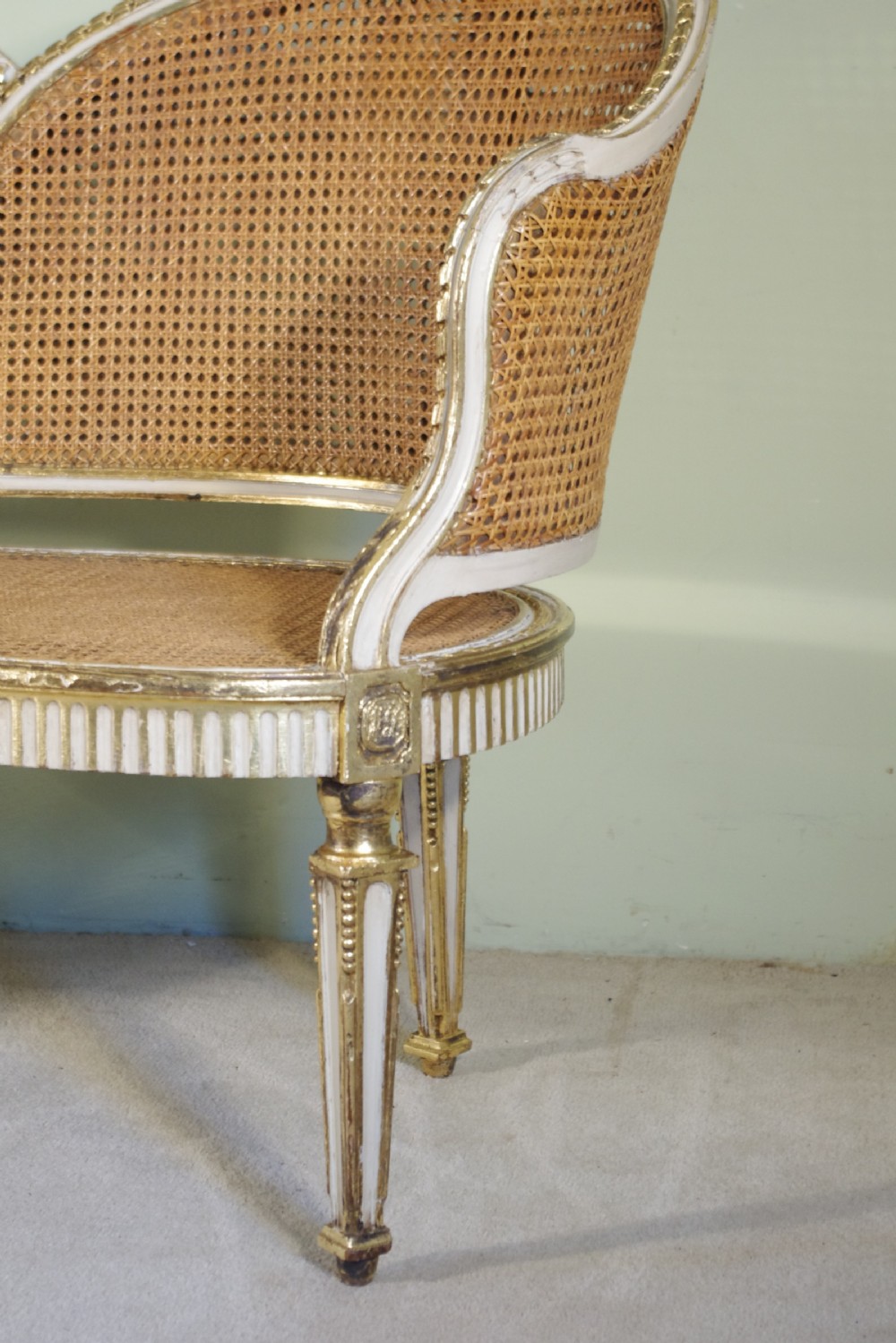 French Painted and Parcel-Gilt  Two Seater Cane Sofa View V