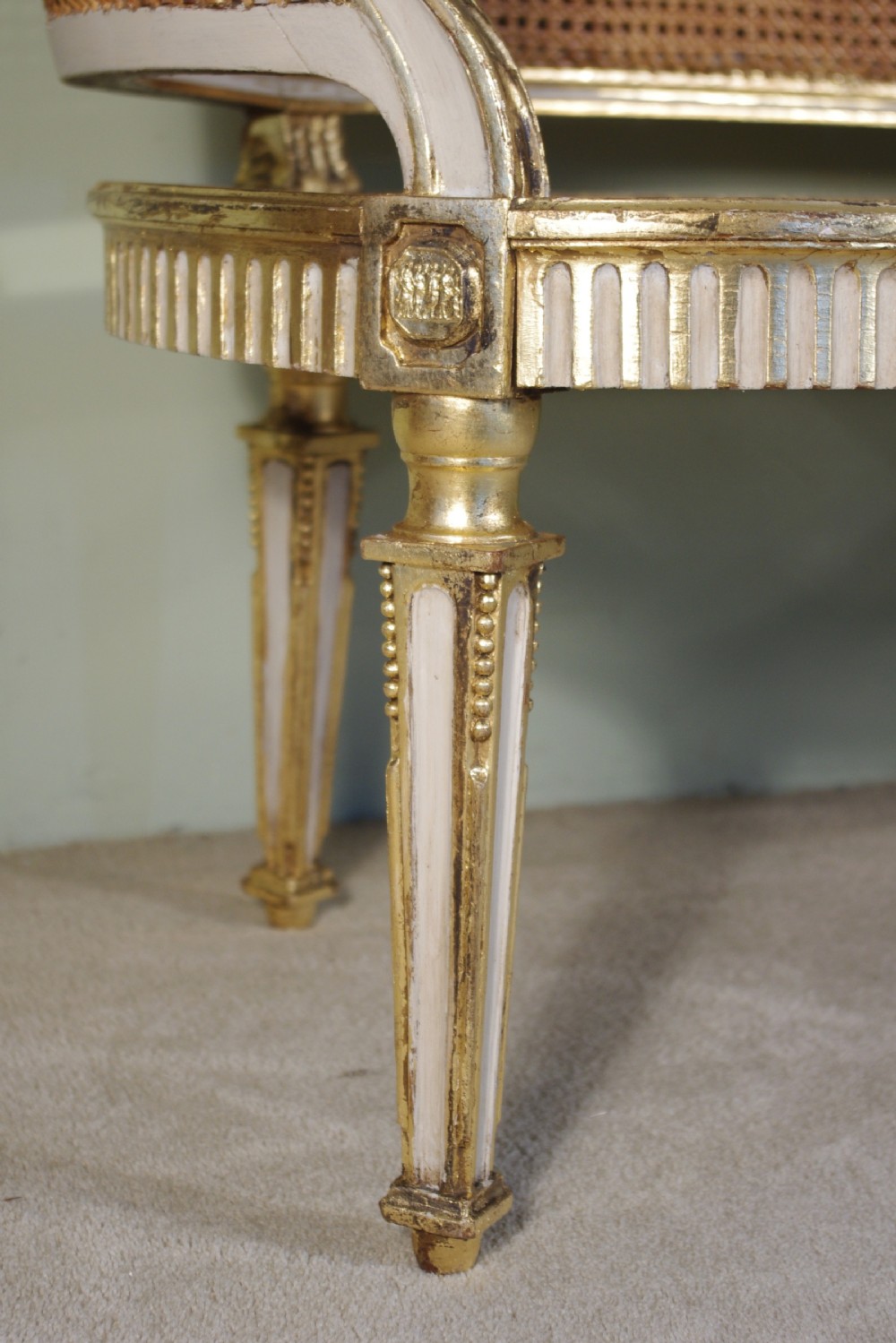 French Painted and Parcel-Gilt  Two Seater Cane Sofa View VI