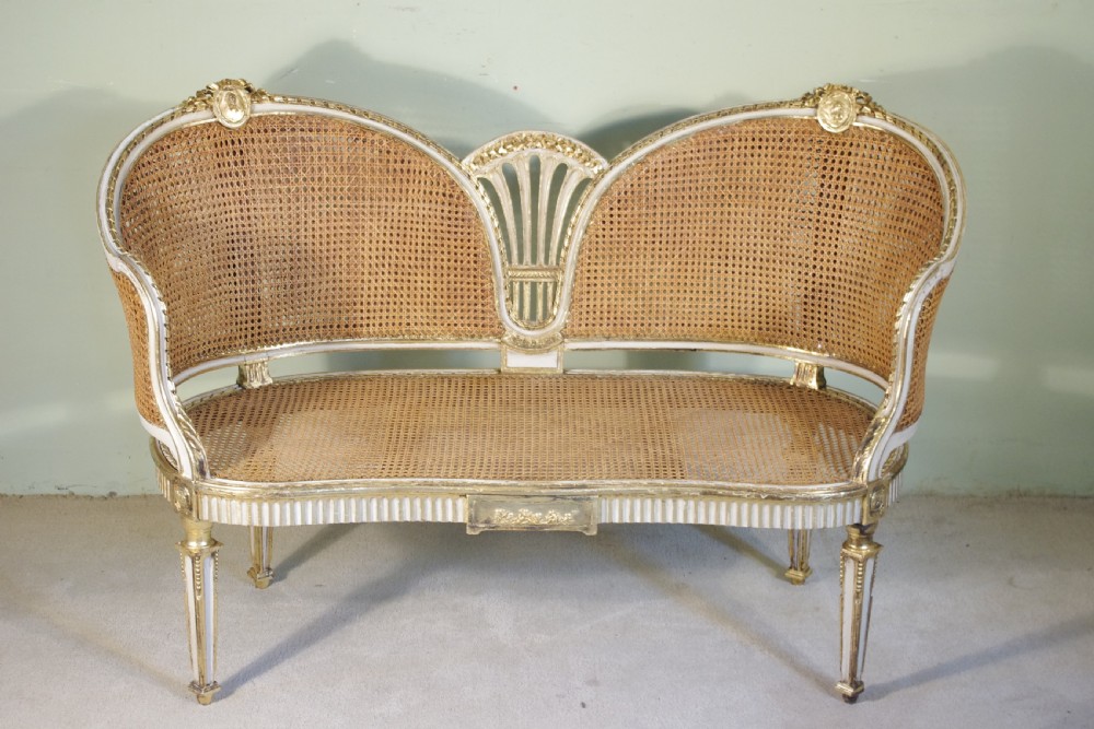 French Painted and Parcel-Gilt  Two Seater Cane Sofa View XIII