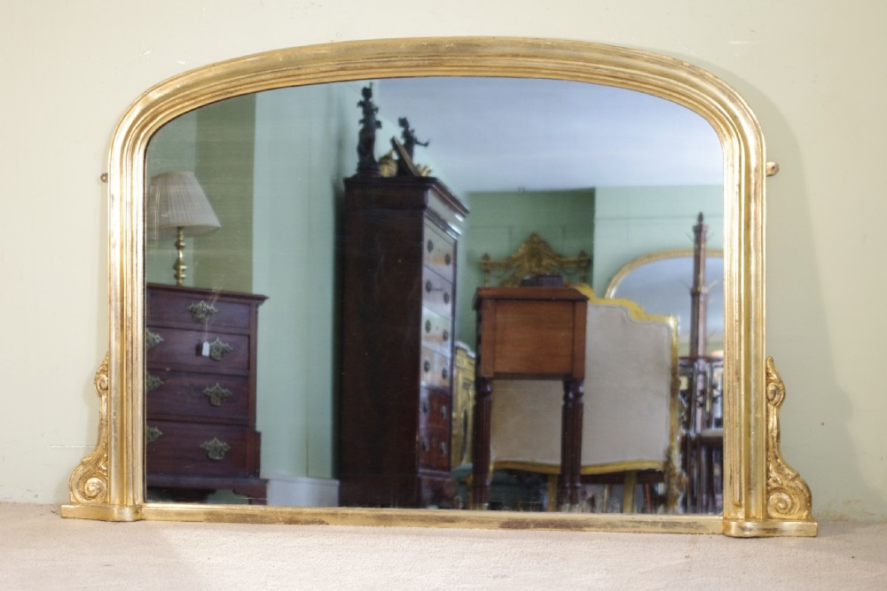 English Victorian Gilt Arch Top Overmantle Mirror