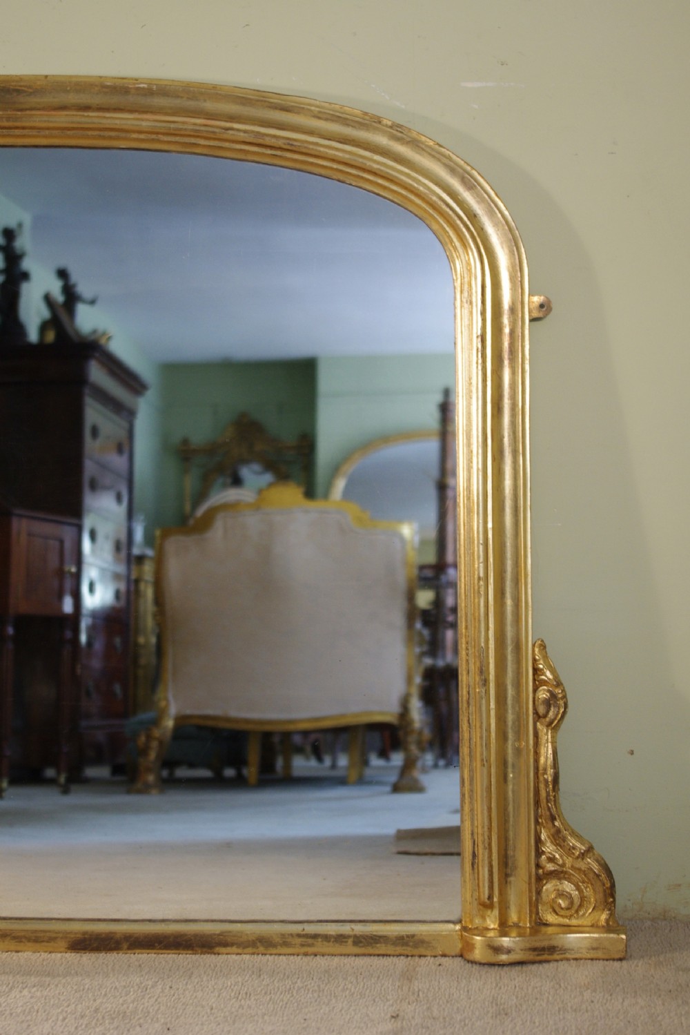 English Victorian Gilt Arch Top Overmantle Mirror View II