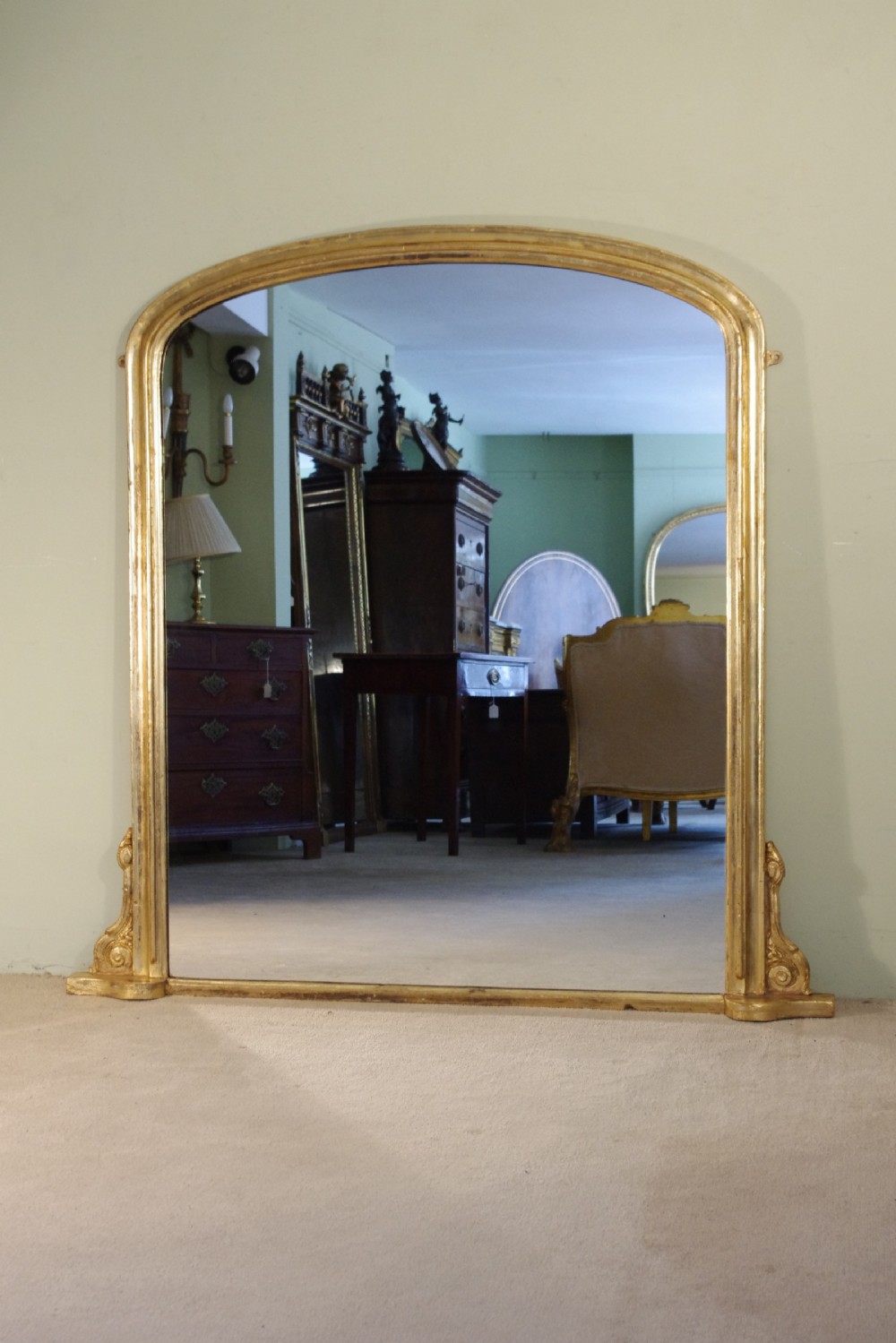 English Victorian Gilt Large Arch Top Overmantle Mirror
