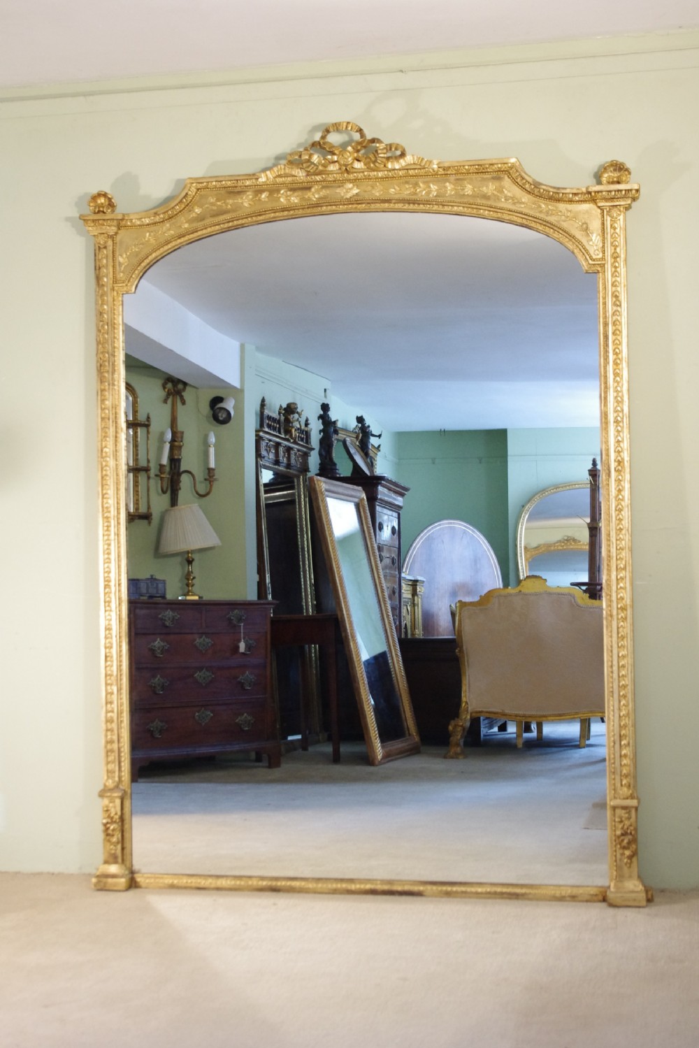 English Victorian Gilt Large Overmantle Mirror